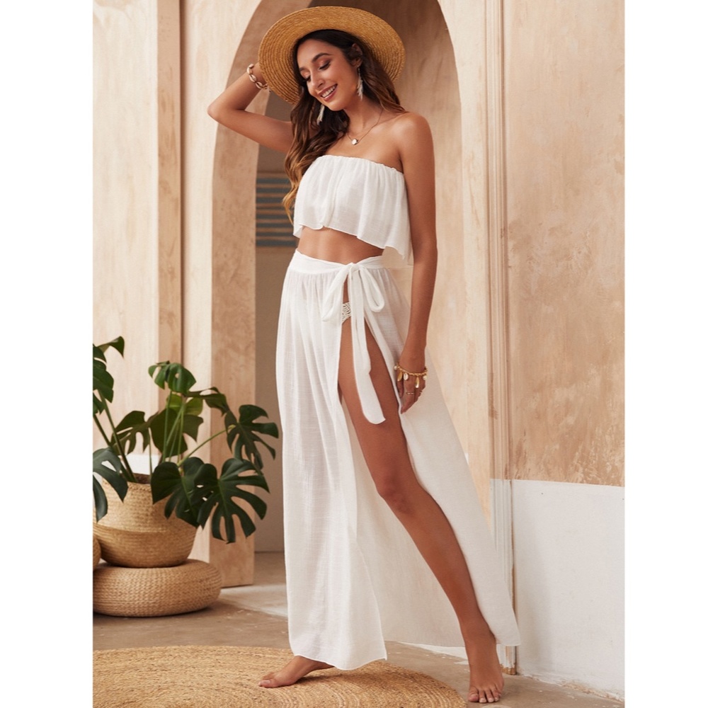 2 Piece White Swimwear Coverup Set - Picture 5 of 7